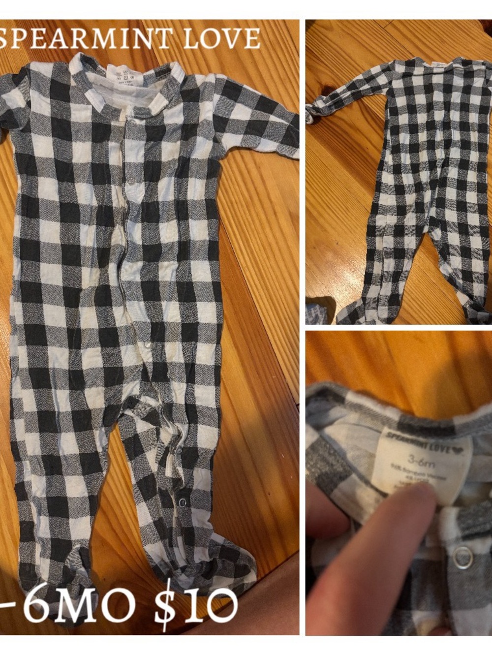 Spearmint Love Black & White Plaid Footie One-Piece